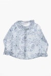 Il Gufo Patterned Poplin Cotton Shirt With Peter Pan Collar In Blue