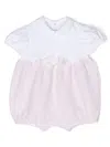 Il Gufo Pink And White Bimateric Short Playsuit With Appliqué Flowers In Pink