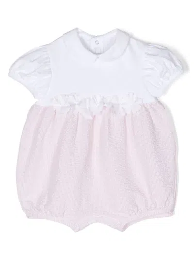 IL GUFO PINK AND WHITE BIMATERIC SHORT PLAYSUIT WITH APPLIQUÉ FLOWERS