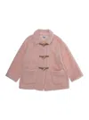 Il Gufo Pink Coat With Classic Collar And Logo Lettering Embroidery On The Sleeve In Tech Fabric Girl In Pink