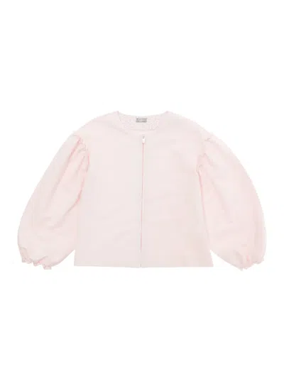 Il Gufo Pink Sweatshirt With Balloon Sleeves In Jersey Baby