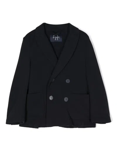 Il Gufo Kids' Piqué Double-breasted Blazer In Blue
