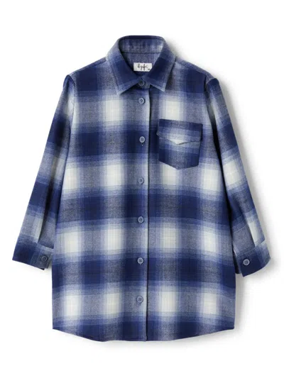 Il Gufo Kids' Plaid-check Flannel Shirtdress In Blue