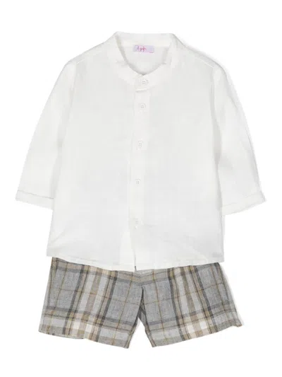 Il Gufo Babies' Plaid-pattern Linen Shorts In 白色