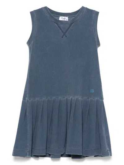 Il Gufo Kids' Pleat-detail Dress In 蓝色
