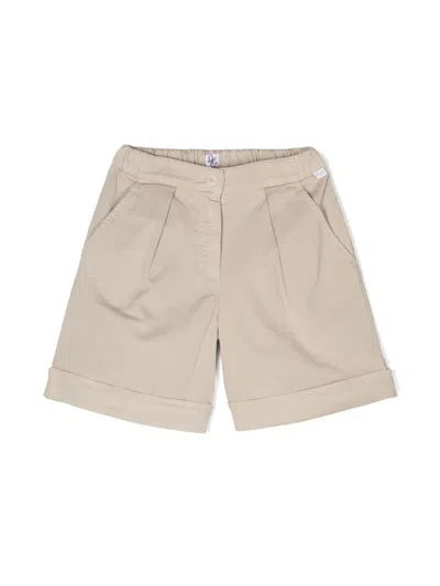 Il Gufo Kids' Pleated Cotton Bermuda Shorts In Neutrals