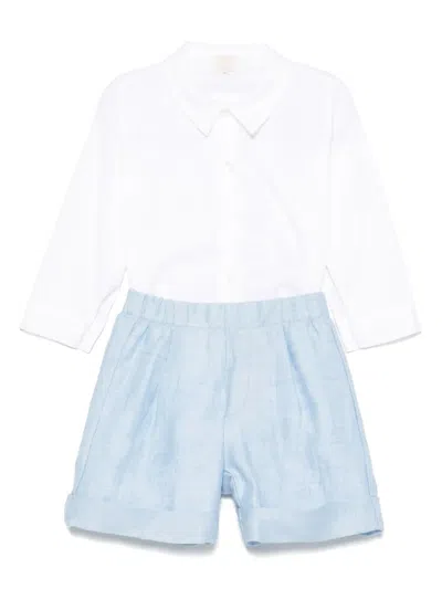 Il Gufo Babies' Pleated Shorts Set In Blue