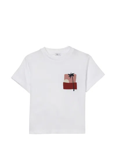 Il Gufo Kids' Pocket Palm Tree T-shirt In White