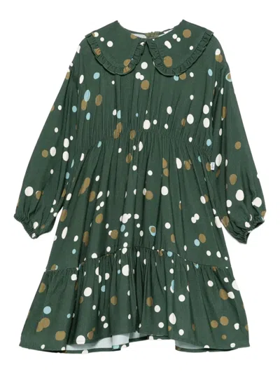 Il Gufo Kids' Polka Dot-print Dress In Green