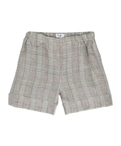 Il Gufo Prince-of-wales-check Linen Shorts In Gray