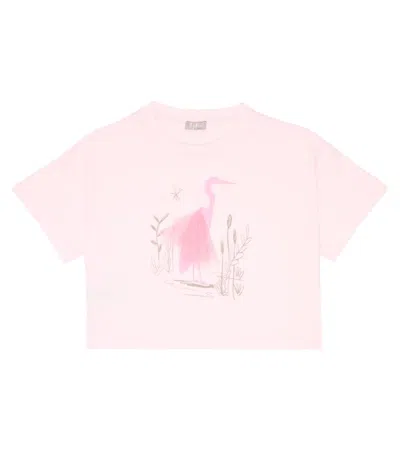Il Gufo Kids' Bedrucktes T-shirt Aus Baumwoll-jersey In Baby Pink/green