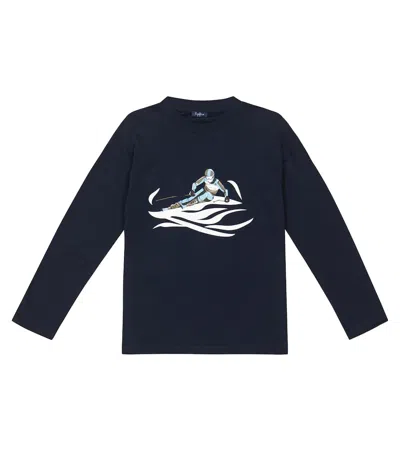 Il Gufo Kids' Printed Cotton Jersey Top In Blue
