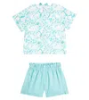 Il Gufo Printed Cotton T-shirt And Shorts Set In Blue
