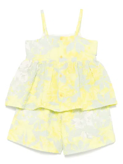 Il Gufo Kids' Printed Seersucker Shorts Set In Yellow