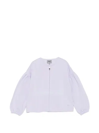 Il Gufo Kids' Puff-sleeve Zip-up Sweatshirt In Purple