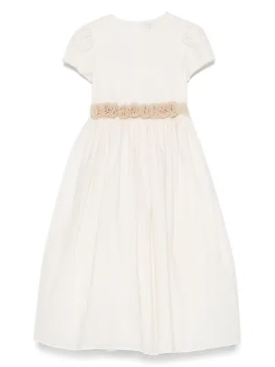 Il Gufo Kids' Raw-cut Belt Tulle Dress In Neutrals