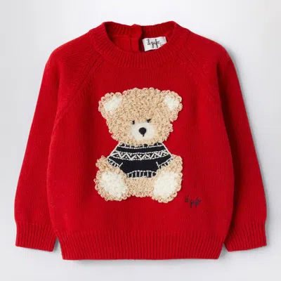 Il Gufo Red Wool Pullover With Bear Embroidery