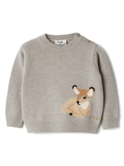 Il Gufo Babies Logo Intarsia Wool Sweater In Gray