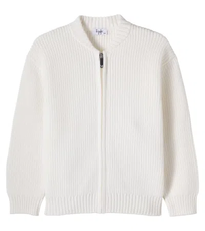 Il Gufo Kids' Ribbed Cotton Zip-up Sweater In White