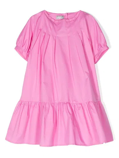 Il Gufo Kids' Stretch Cotton Satin Dress In Rosehip Pink