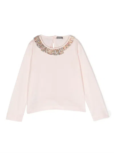 Il Gufo Kids' Ruched-detail Long-sleeve T-shirt In Pink