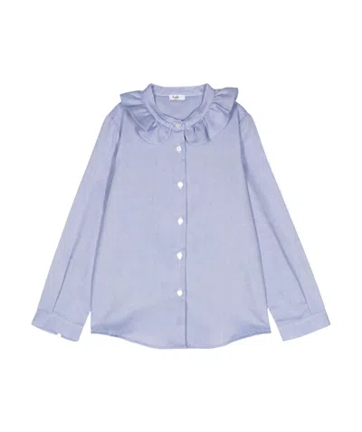 Il Gufo Kids' Ruffle-collar Cotton Shirt In Blue