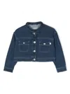 Il Gufo Ruffle Collar Denim Jacket In Blue