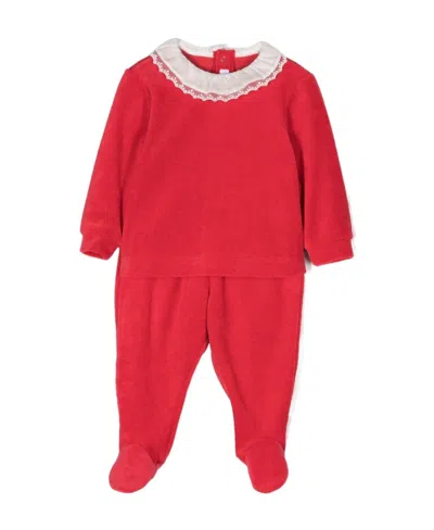 Il Gufo Ruffle-collar Velvet Trousers Set In Red