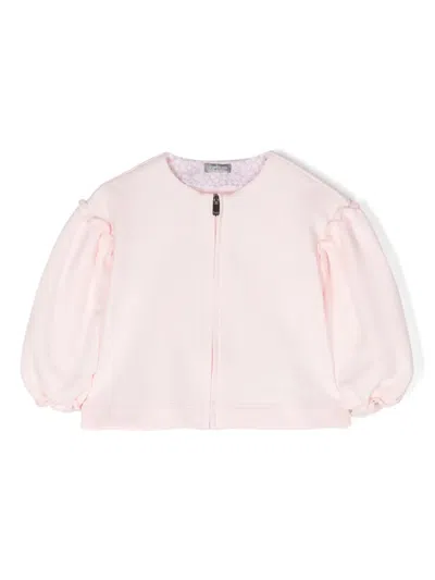 Il Gufo Babies' Ruffle-detail Zipped Sweatshirt In Pink