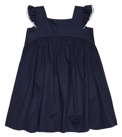 Il Gufo Kids' Ruffled Cotton Minidress In Marine Blue/white