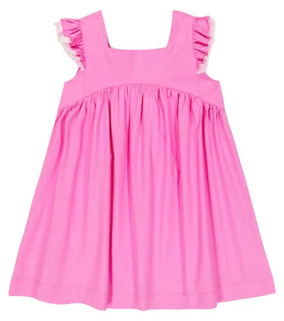 Il Gufo Kids' Ruffled Cotton Minidress In Rosehip Pink/white