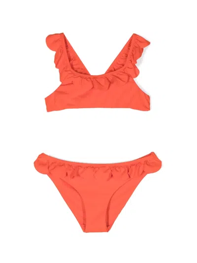 Il Gufo Kids' Ruffled-detail Bikini Set In Orange