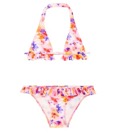 Il Gufo Kids' Ruffled Floral Bikini In Pink
