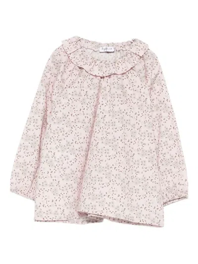 Il Gufo Babies' Ruffled Floral-print Shirt In Pink