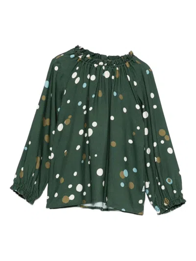 Il Gufo Kids' Ruffled Polka-dot Shirt In Green