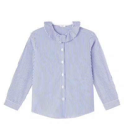 Il Gufo Kids' Ruffled Striped Cotton Poplin Shirt In Blue