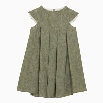 Il Gufo Kids' Sage Green Linen Dress With Flounces