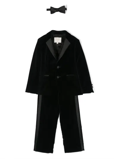 Il Gufo Kids' Satin-ttrim Velvet Suit In Black