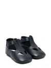 Il Gufo Blue Ballet Shoes With Cut-out On The Front And Touch-strap Closure In Leather Baby In Blue