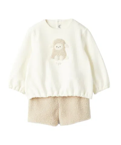 Il Gufo Sheep Appliqué Sweatshirt And Shorts Set In White