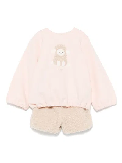 Il Gufo Babies' Sheep-appliqué Short Set In Pink