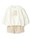 Il Gufo Cotton Fleece And Curly Fabric Set In White In Neutrals