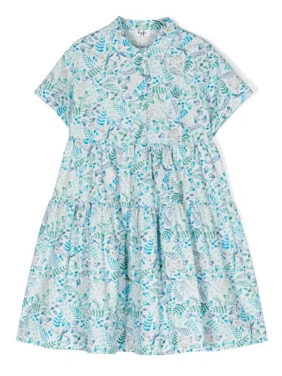 Il Gufo Kids' Shirt Dress With Exclusive Print Design In Juniper-blue Colour
