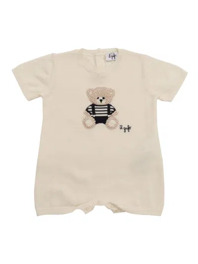 Il Gufo Babies' Short Knitted Romper In Neutral