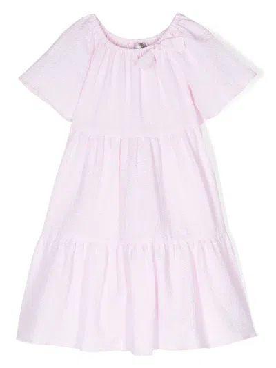 Il Gufo Kids' Short-sleeve Crepe-texture Cotton Dress In Pink