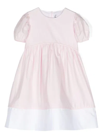 Il Gufo Kids' Short-sleeved Dress In Pink And White Stretch Poplin