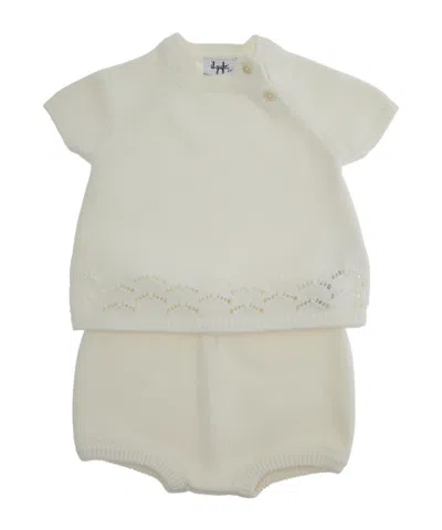 Il Gufo Short-sleeved Sweater And Shorts Set In White