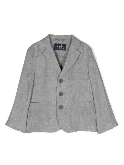 Il Gufo Kids' Single-breasted Cotton Blazer In Grey