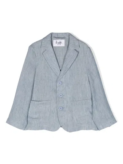 Il Gufo Kids' Single-breasted Linen Blazer In Blue