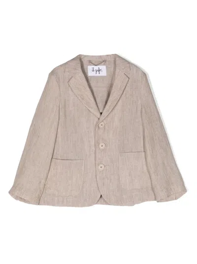 Il Gufo Kids' Single-breasted Linen Blazer In Neutrals